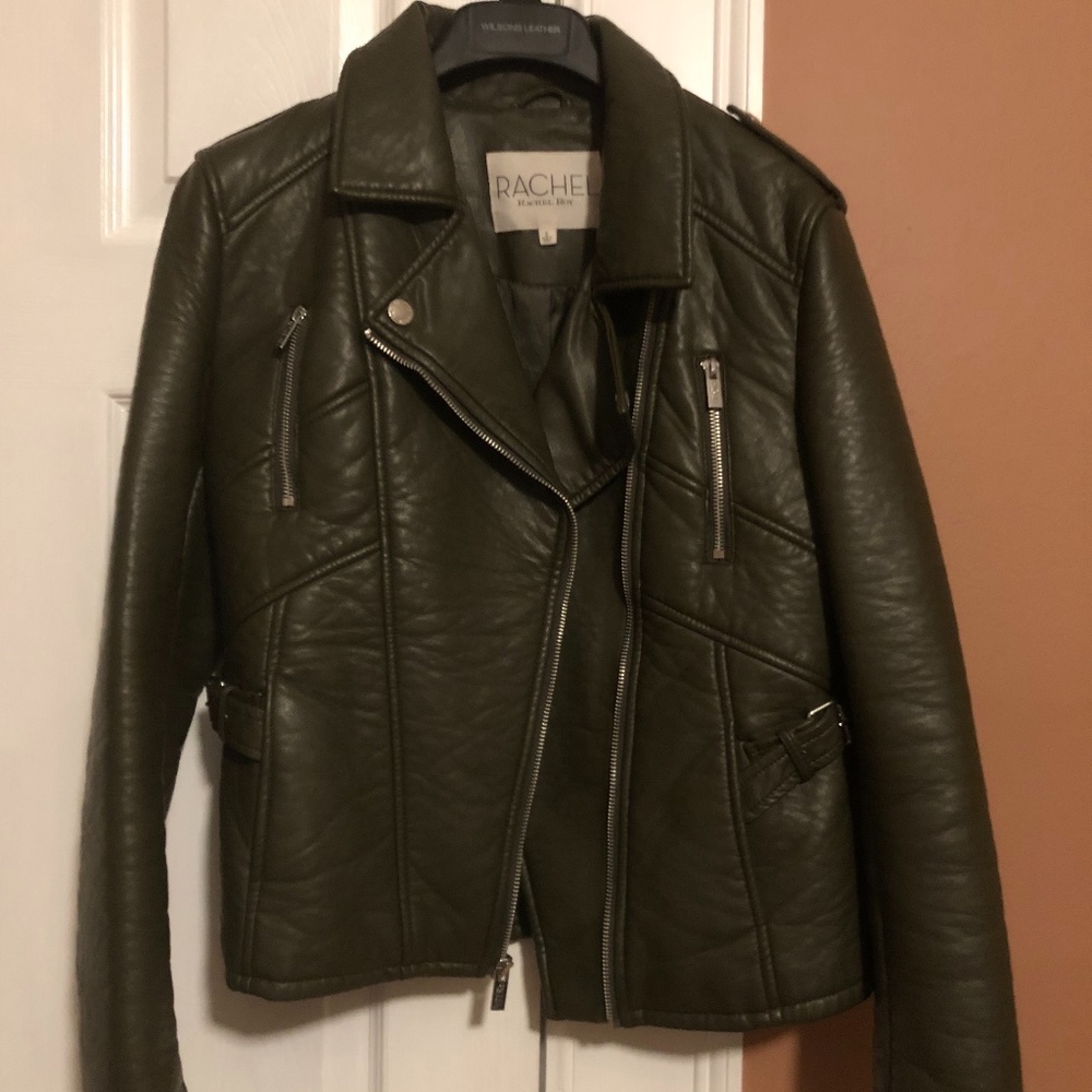 Preowned Rachel Roy olive green faux leather jacket size S